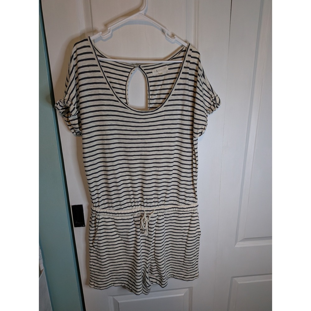 Lou & Grey for LOFT Womens Large Striped Cotton Short Romper Navy Ivory 504071